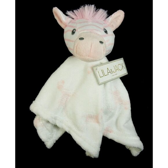 Lila and Jack Pink White Zebra Lovey Baby Security Blanket - Picture 2 of 9